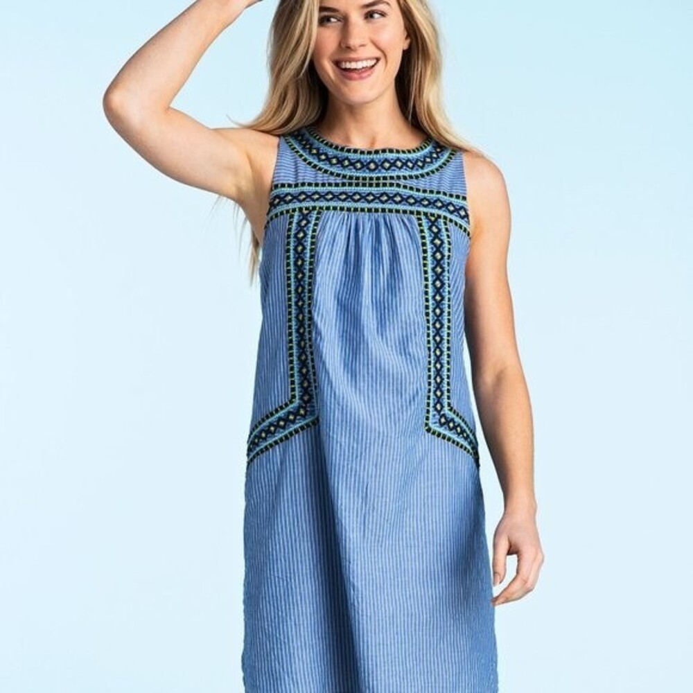 Vineyard Vines Yarn Dye Stripe Embroidered Shift Dress - size XS